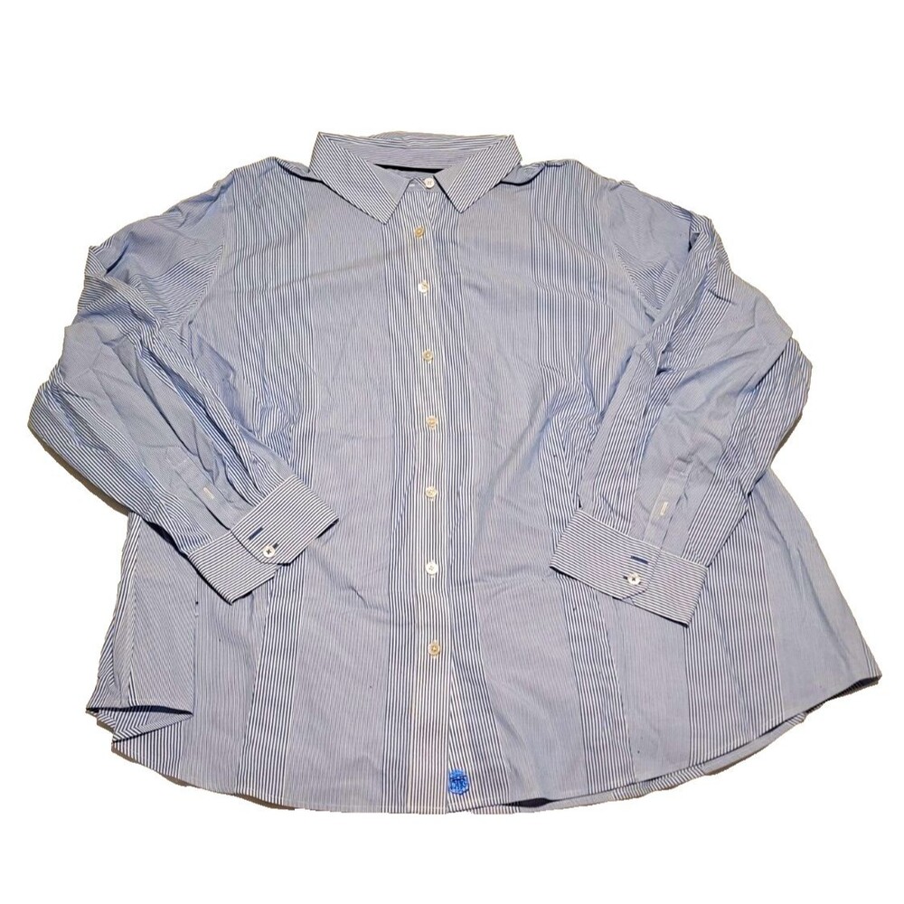 Talbots Non-Iron Blue/White Striped Button-Up Blouse Women’s Plus 24W